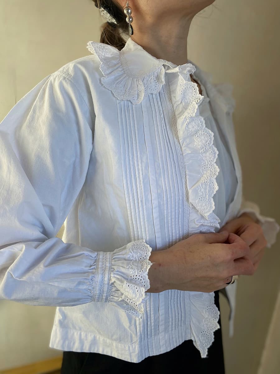 フランスアンティークブラウスフリルレースブラウス
