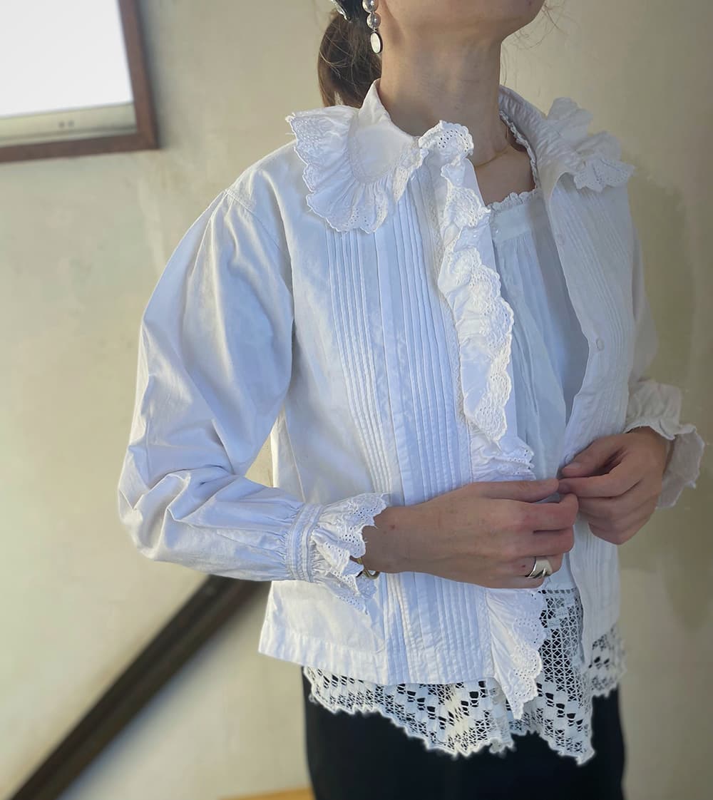 フランスアンティークブラウスフリルレースブラウス