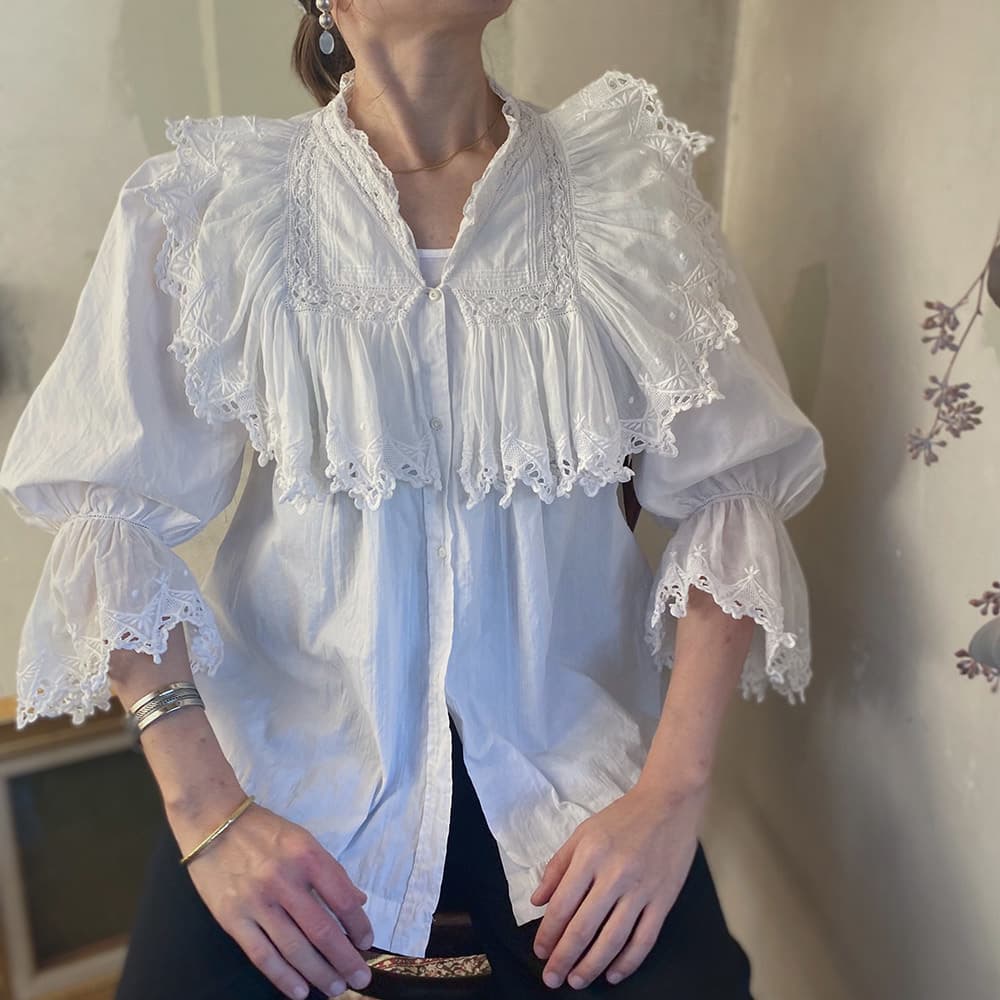 フランスアンティークブラウスフリルレースブラウス