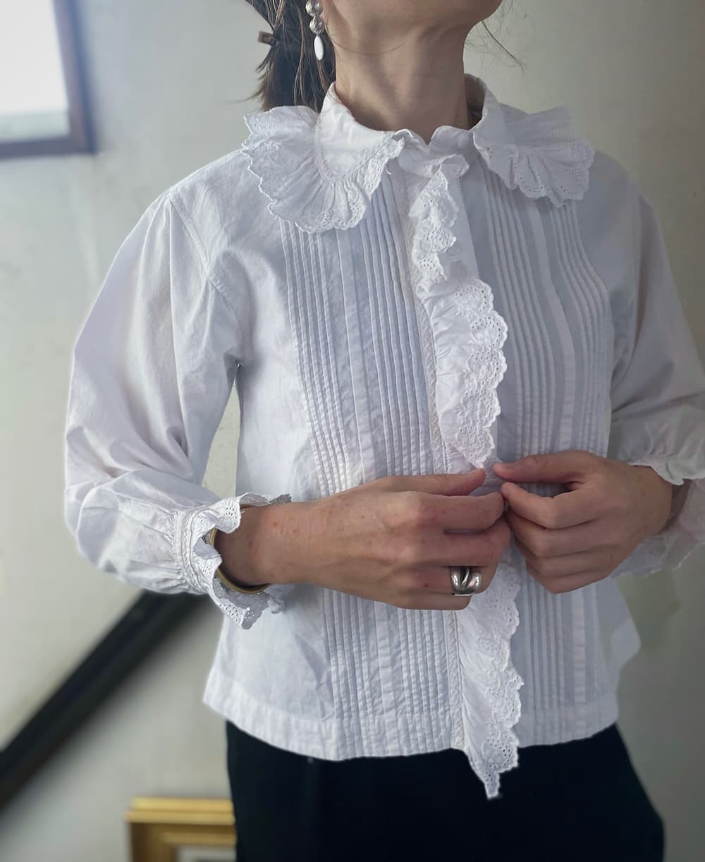 フランスアンティークブラウスフリルレースブラウス