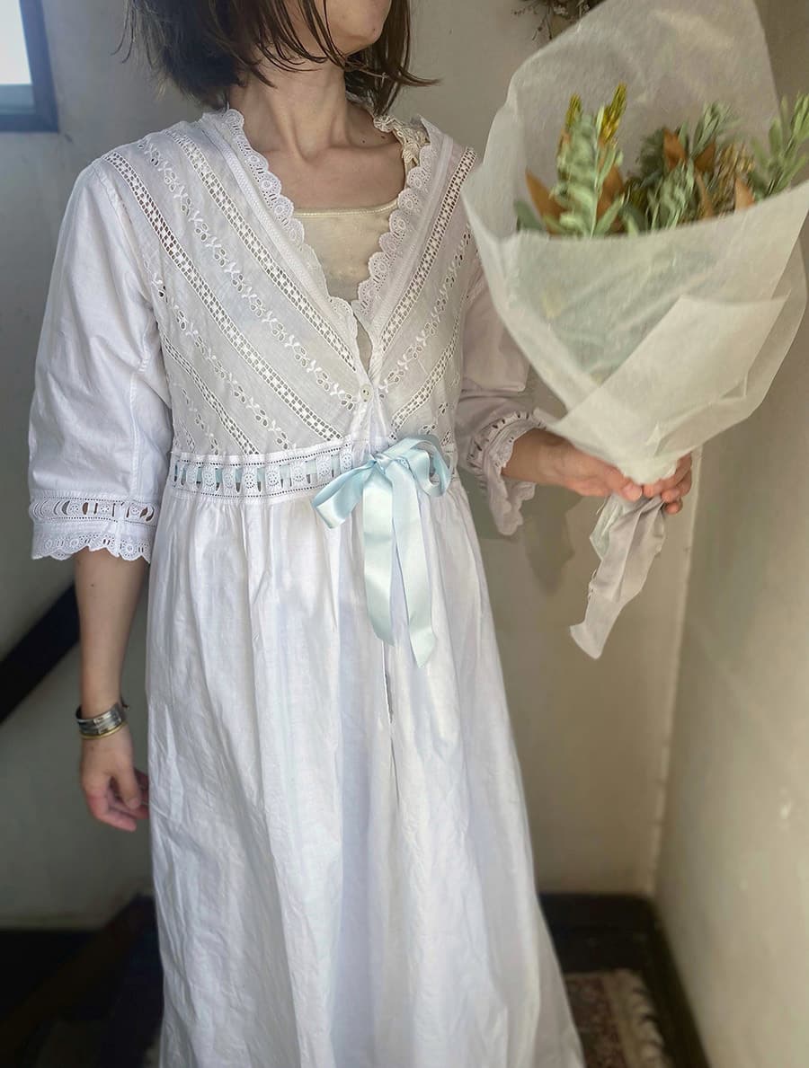 フランスアンティークナイトドレスアンティークレースワンピース