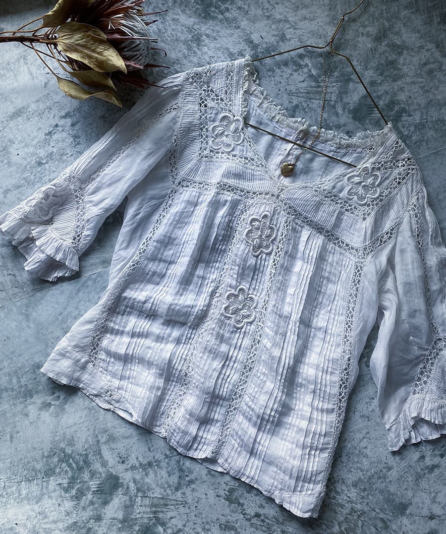 フランスアンティークブラウスフリルレースブラウス