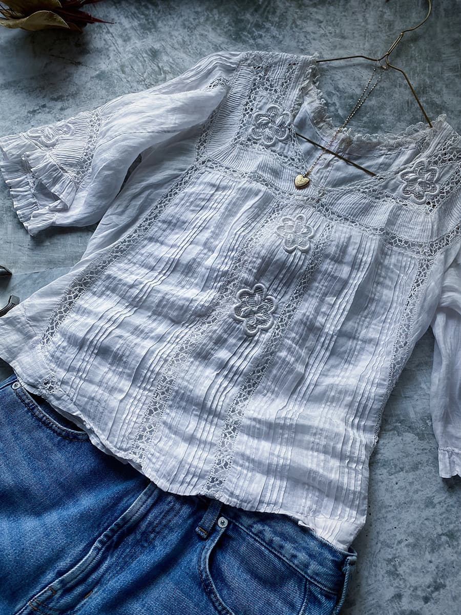 フランスアンティークブラウスフリルレースブラウス
