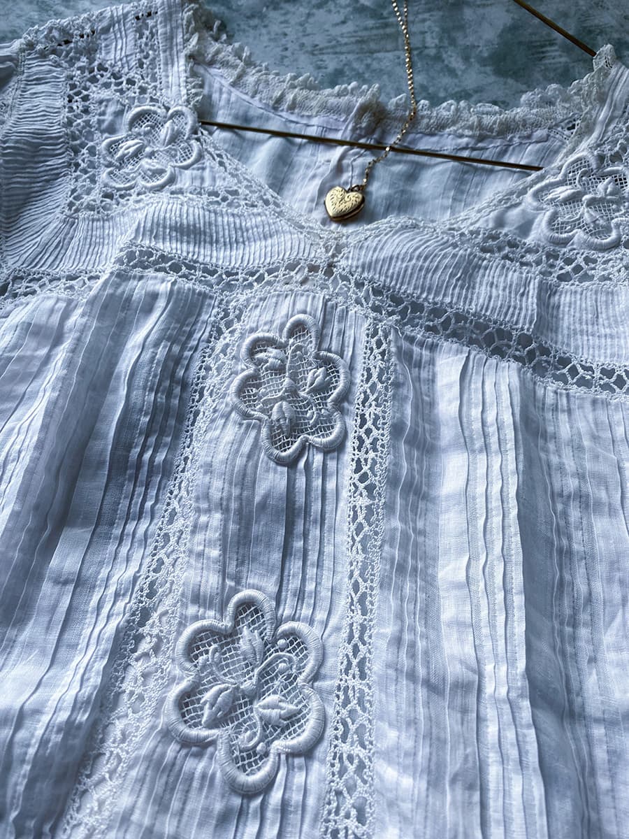 フランスアンティークブラウスフリルレースブラウス