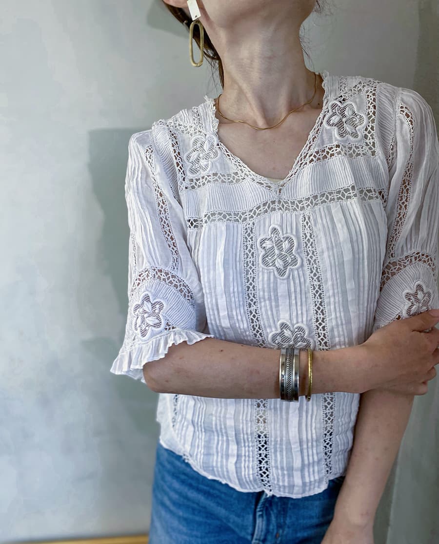 フランスアンティークブラウスフリルレースブラウス