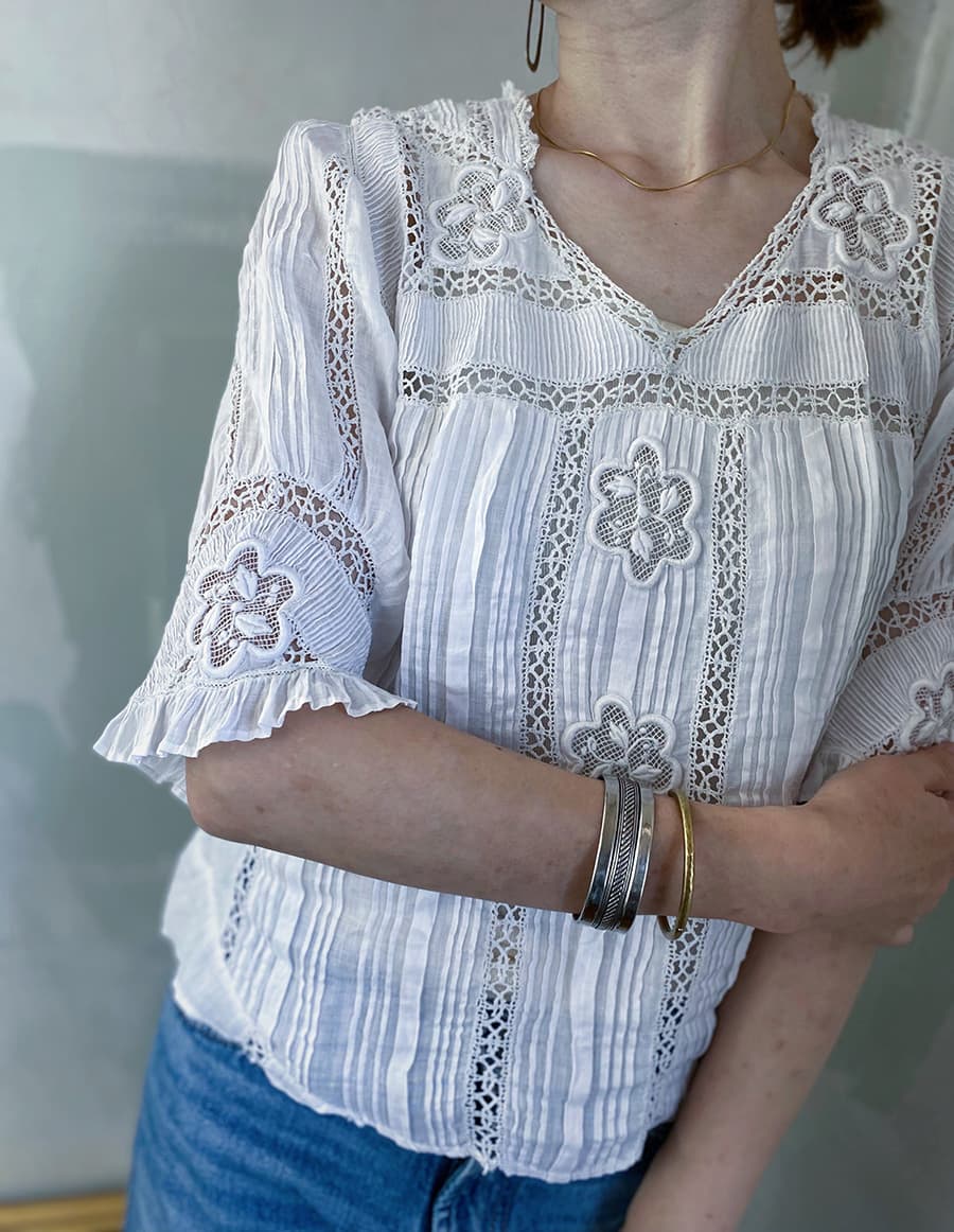 フランスアンティークブラウスフリルレースブラウス