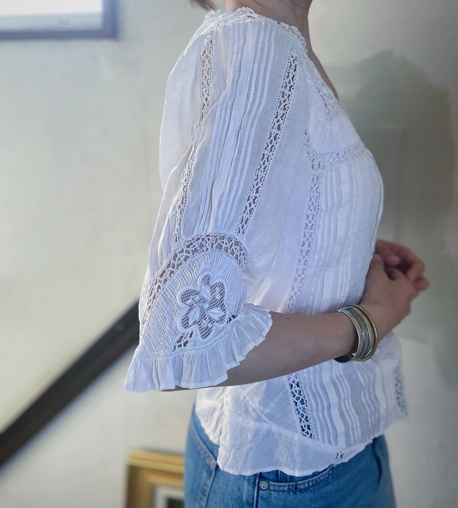 フランスアンティークブラウスフリルレースブラウス