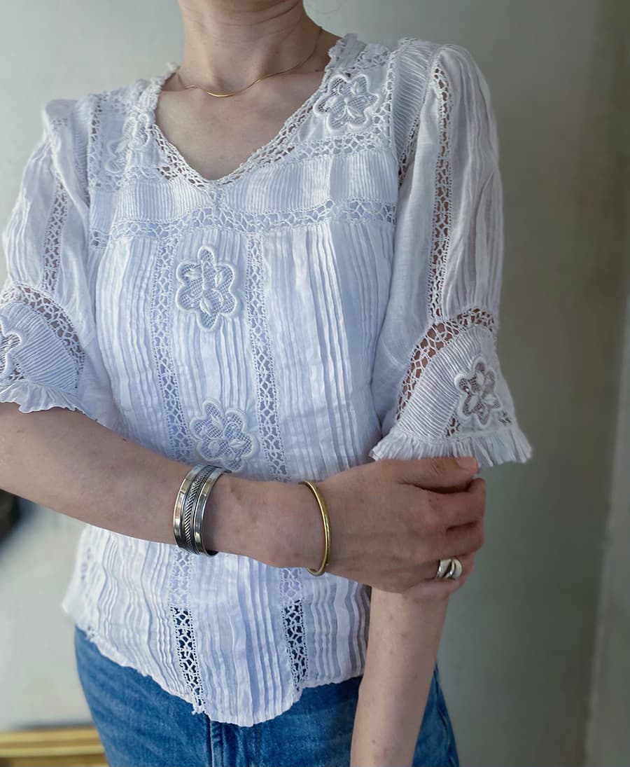 フランスアンティークブラウスフリルレースブラウス