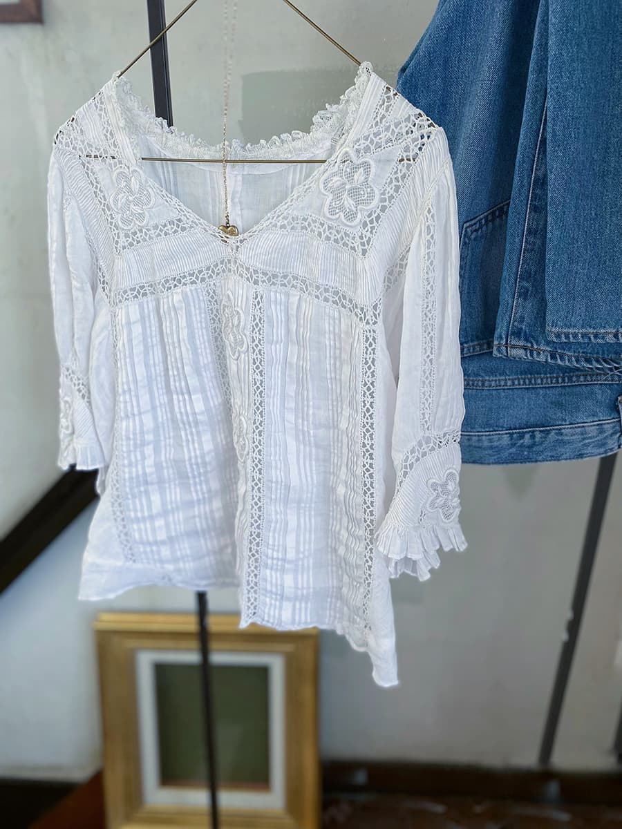 フランスアンティークブラウスフリルレースブラウス