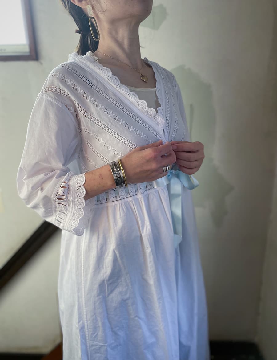 フランスアンティークナイトドレスアンティークレースワンピース