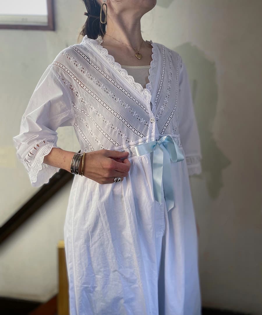 フランスアンティークナイトドレスアンティークレースワンピース