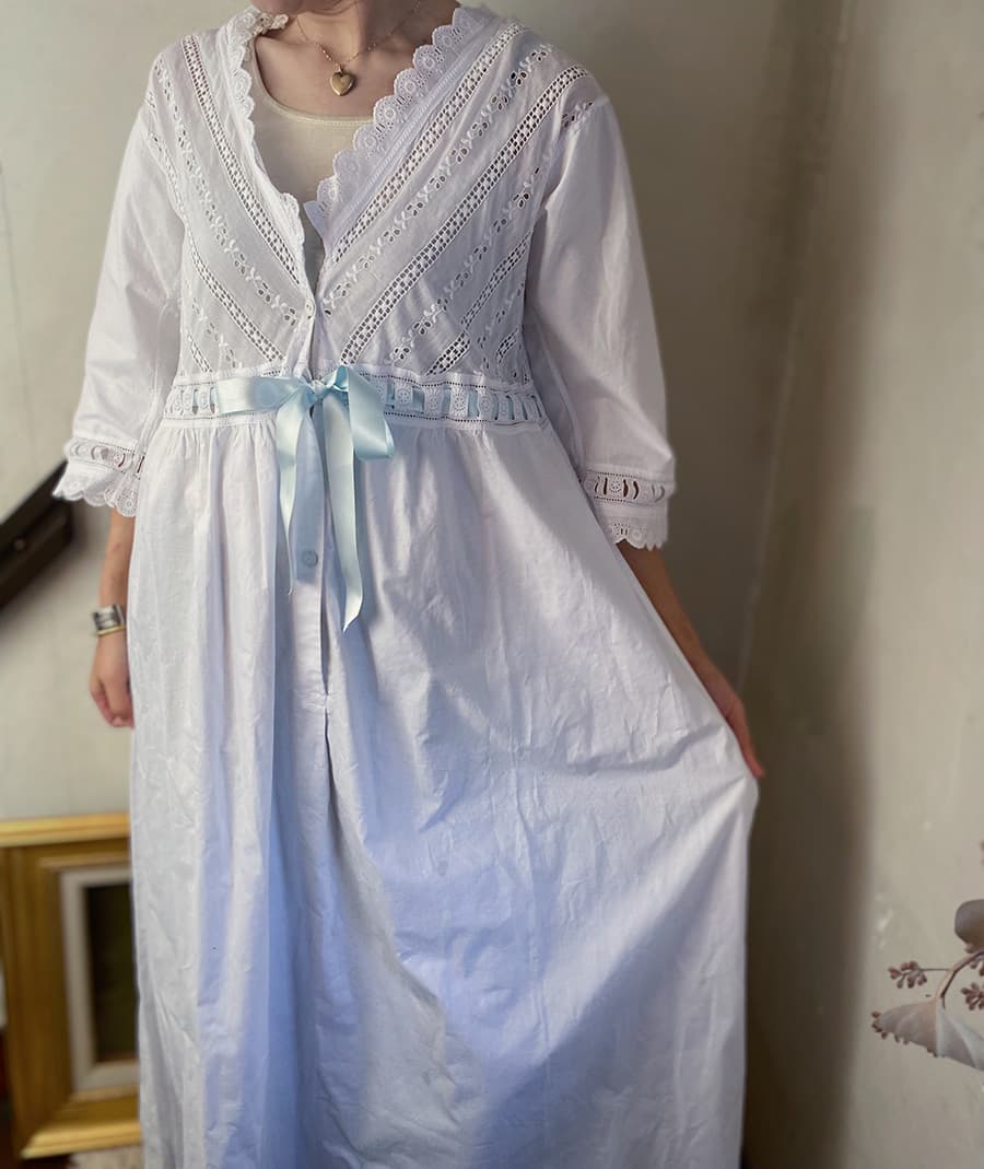 フランスアンティークナイトドレスアンティークレースワンピース