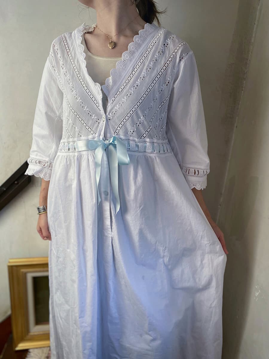 フランスアンティークナイトドレスアンティークレースワンピース