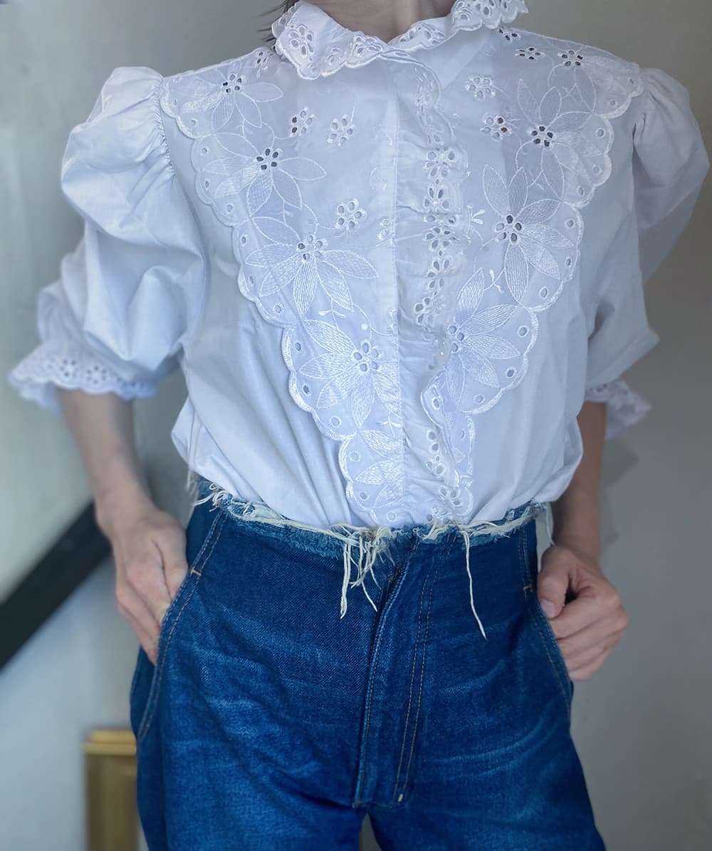 フランスヴィンテージブラウスパフスリーブブラウス