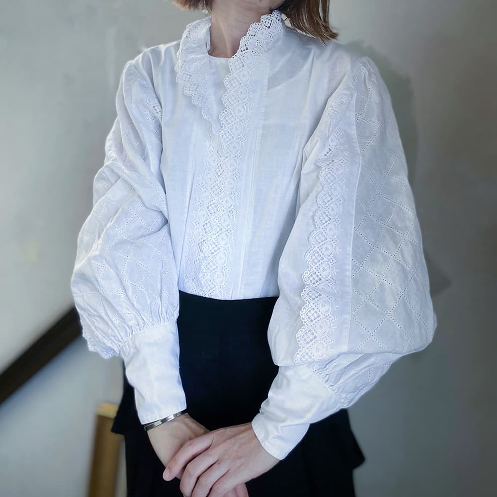 フランスヴィンテージブラウスパフスリーブブラウス