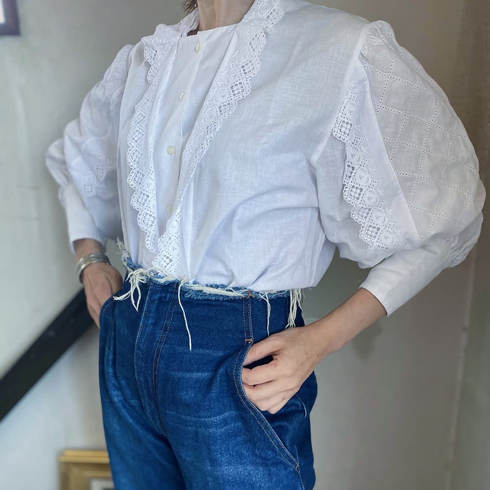 フランスヴィンテージブラウスパフスリーブブラウス