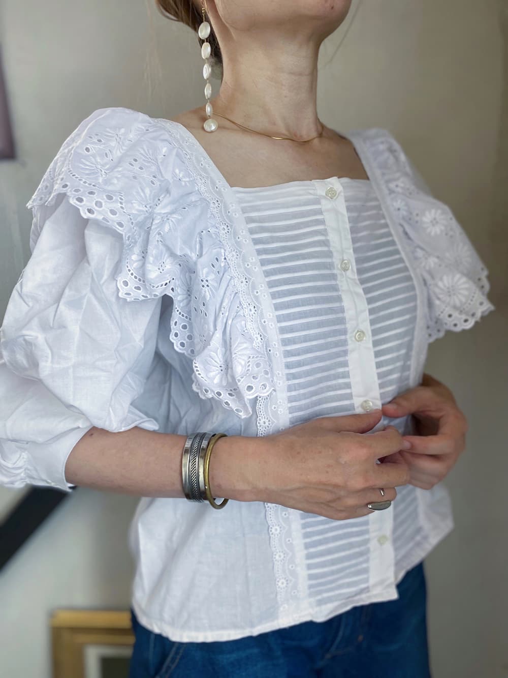 ヴィンテージラッフルレースブラウスvintageblouse