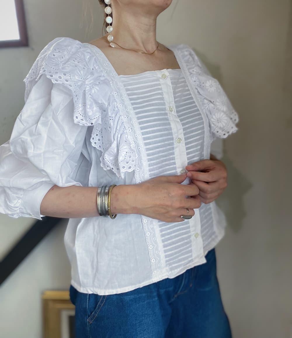 ヴィンテージラッフルレースブラウスvintageblouse