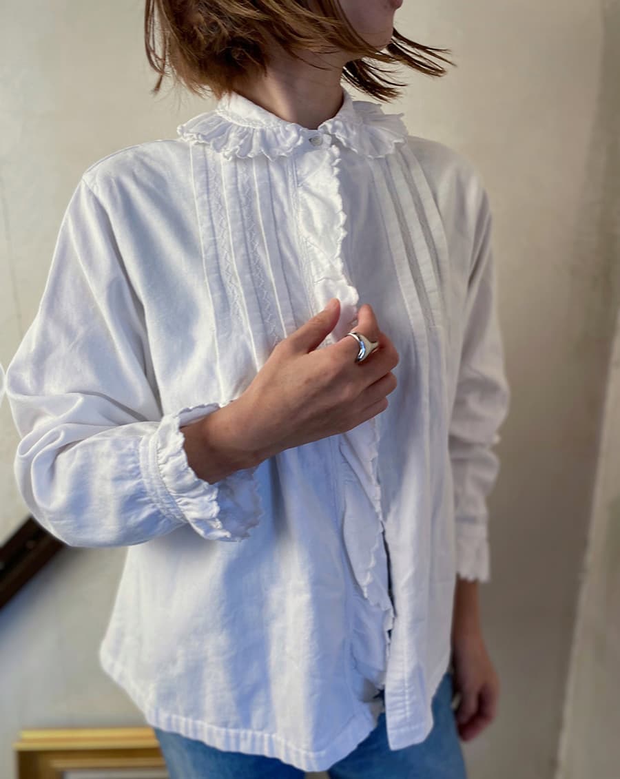 フランスアンティークブラウスフリルレースブラウス
