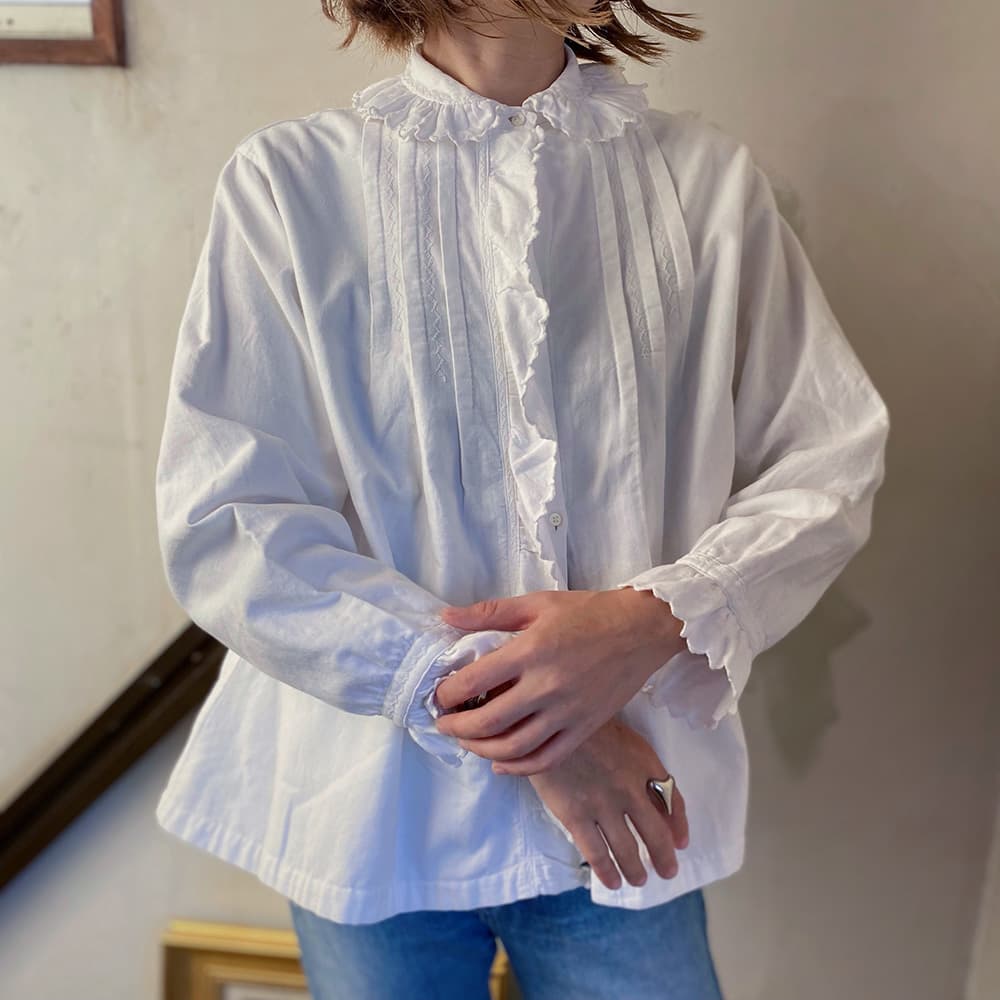 フランスアンティークブラウスフリルレースブラウス