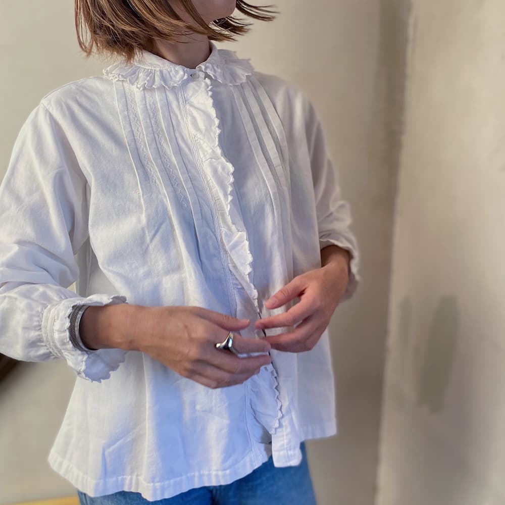 フランスアンティークブラウスフリルレースブラウス
