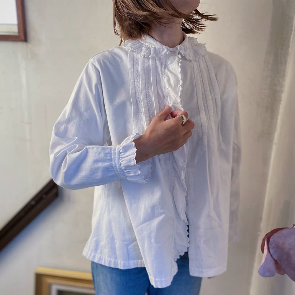 フランスアンティークブラウスフリルレースブラウス