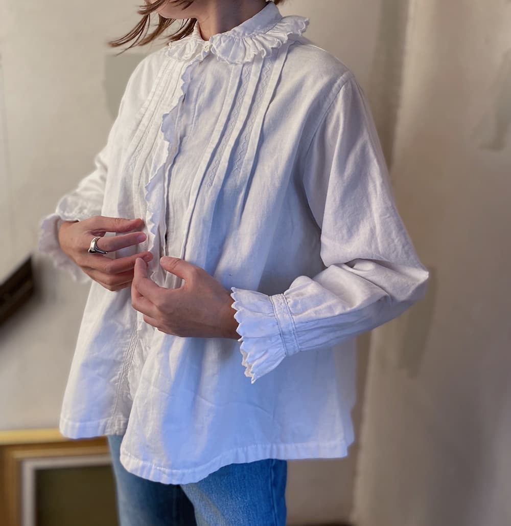 フランスアンティークブラウスフリルレースブラウス