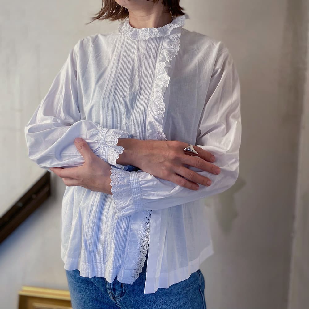 フランスアンティークブラウスフリルレースブラウス