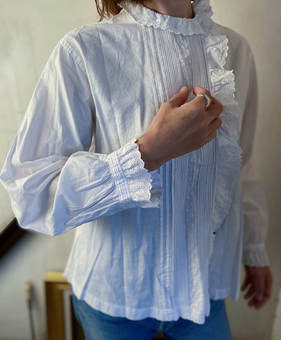 フランスアンティークブラウスフリルレースブラウス