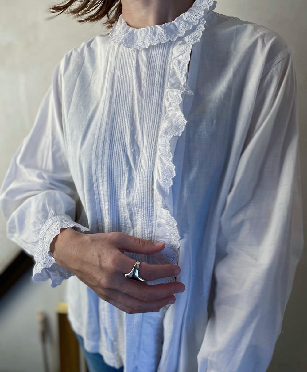 フランスアンティークブラウスフリルレースブラウス