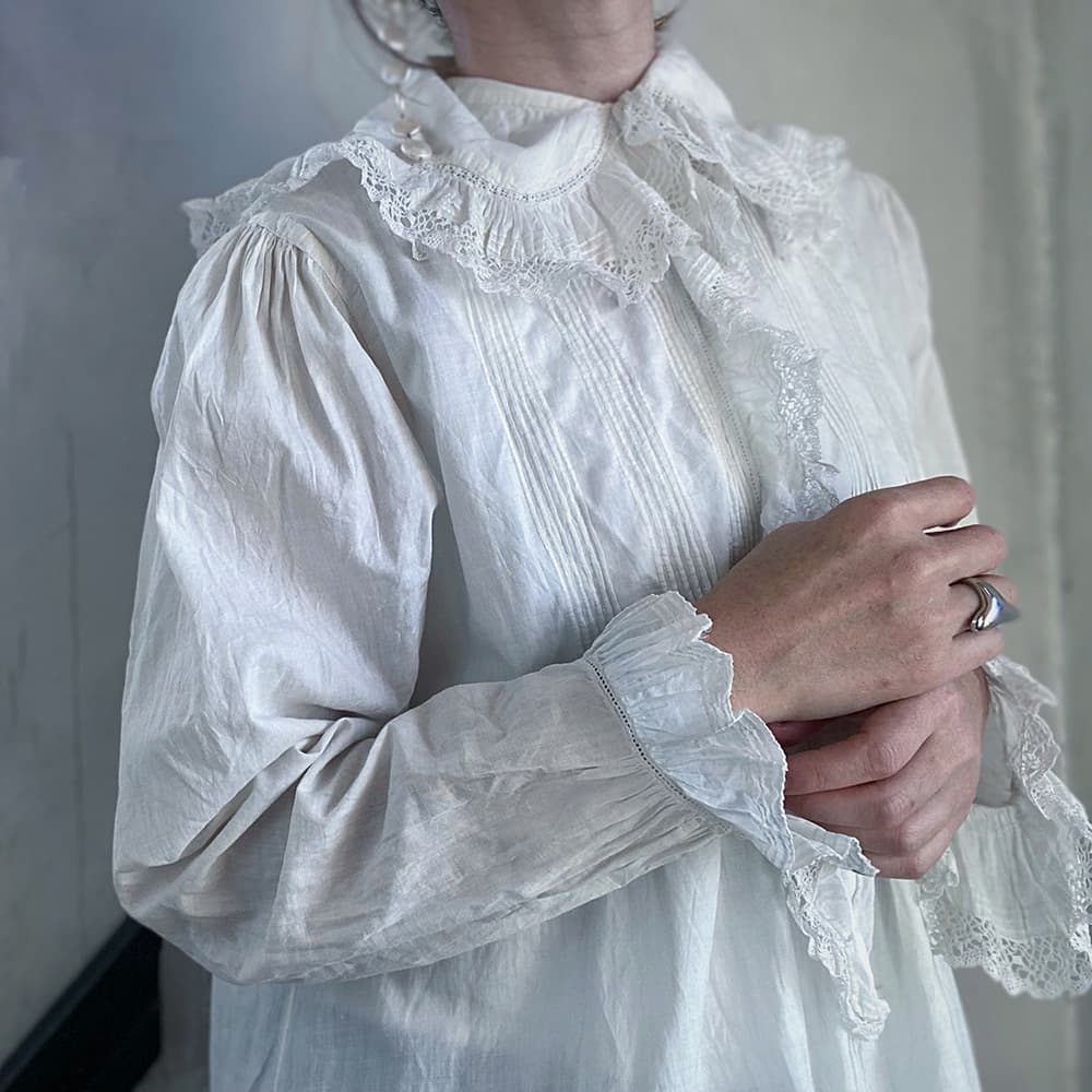 フランスアンティークナイトドレスアンティークワンピースエドワーディアンヴィクトリアンAntiqueFrenchEdwardianNightDress