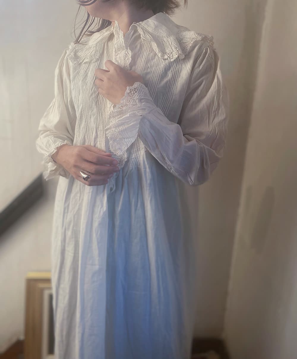 フランスアンティークナイトドレスアンティークワンピースエドワーディアンヴィクトリアンAntiqueFrenchEdwardianNightDress