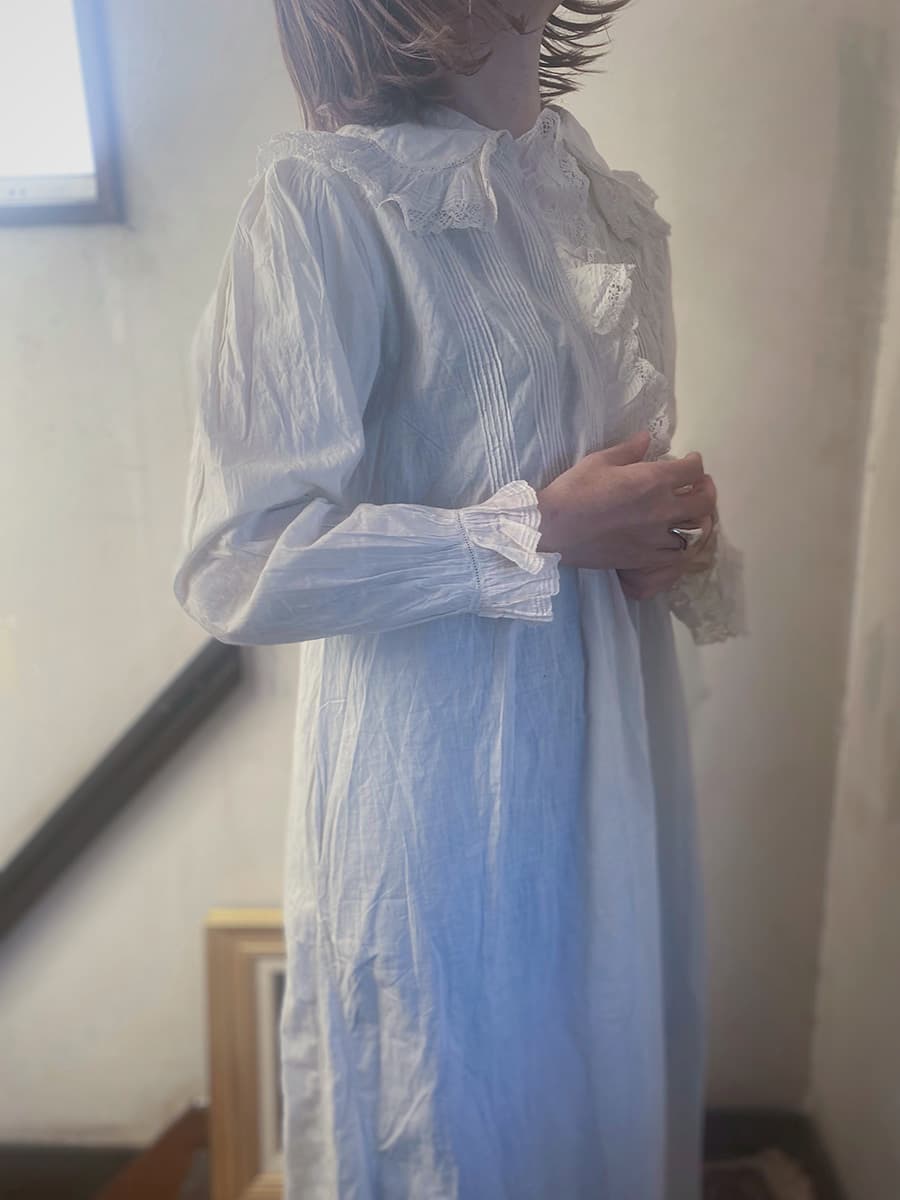 フランスアンティークナイトドレスアンティークワンピースエドワーディアンヴィクトリアンAntiqueFrenchEdwardianNightDress