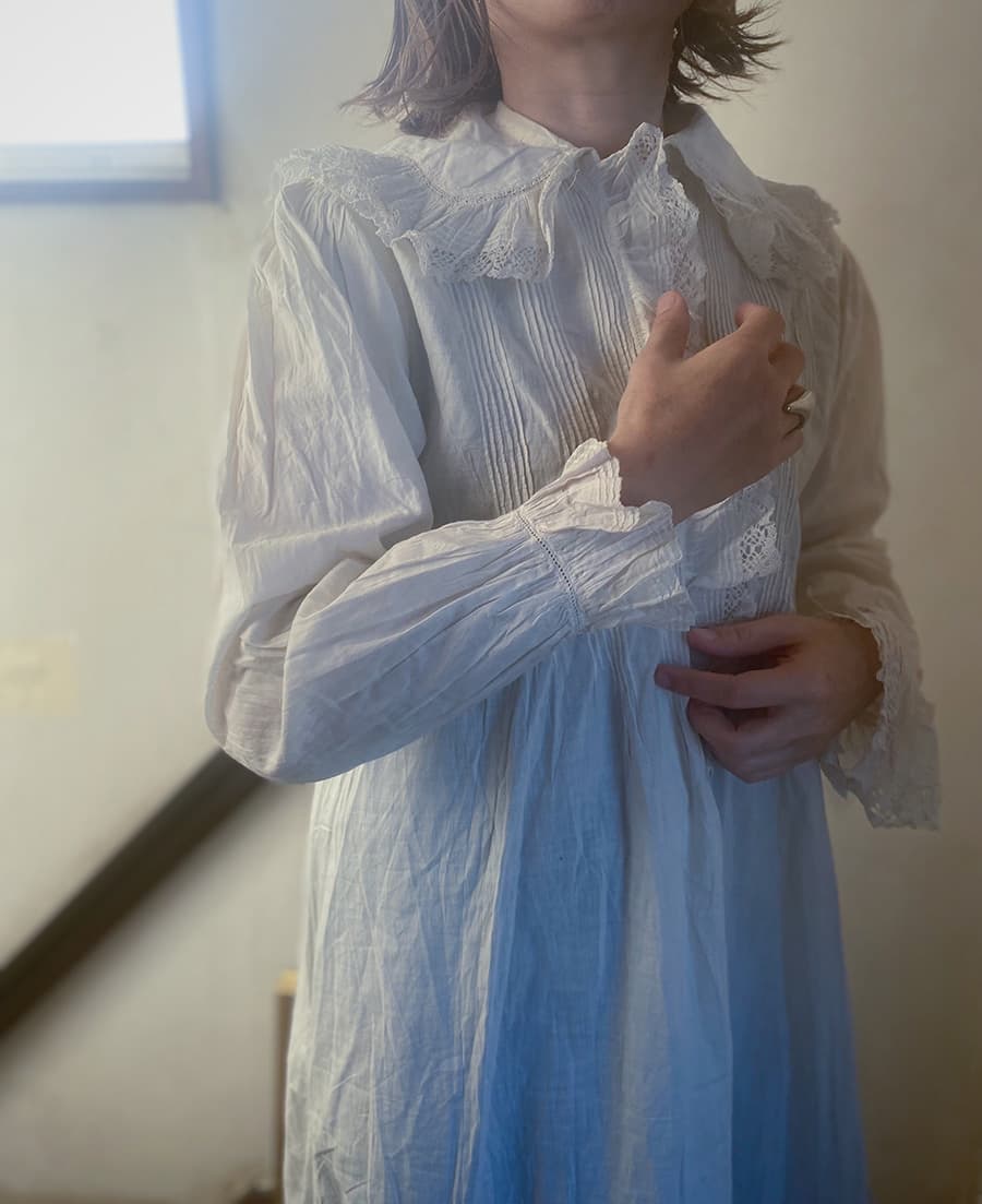 フランスアンティークナイトドレスアンティークワンピースエドワーディアンヴィクトリアンAntiqueFrenchEdwardianNightDress