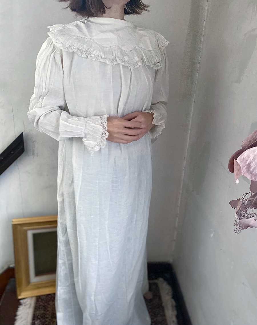 フランスアンティークナイトドレスアンティークワンピースエドワーディアンヴィクトリアンAntiqueFrenchEdwardianNightDress