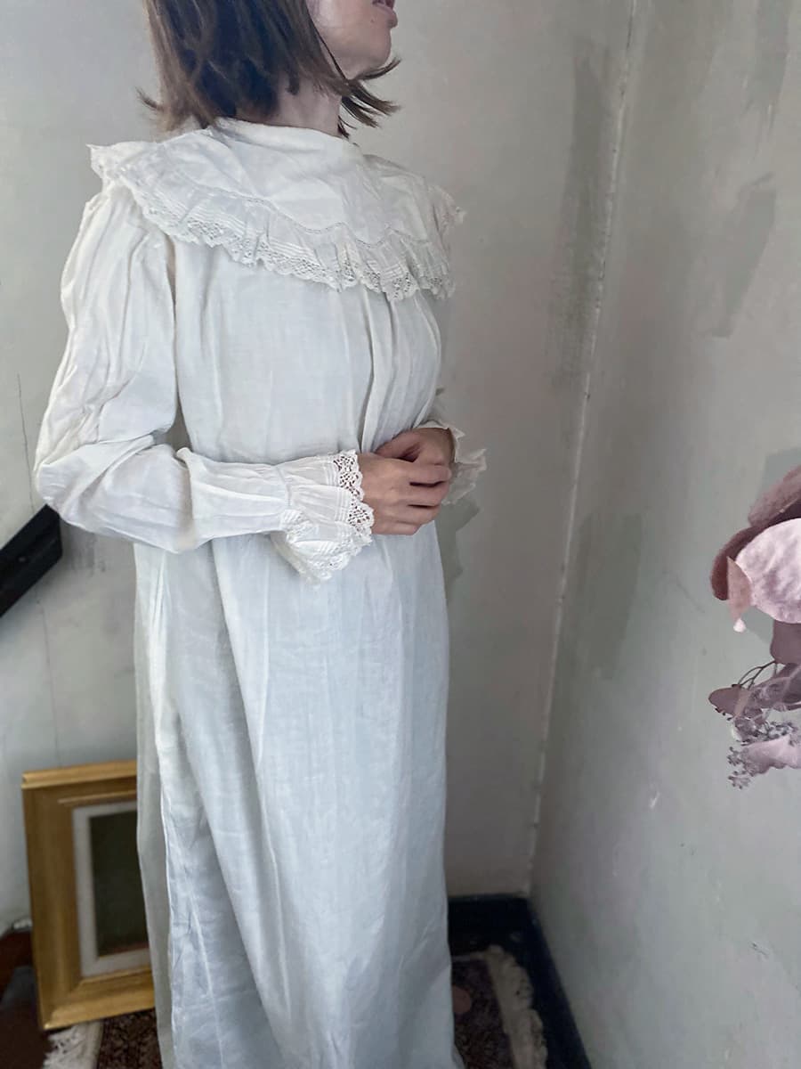 フランスアンティークナイトドレスアンティークワンピースエドワーディアンヴィクトリアンAntiqueFrenchEdwardianNightDress