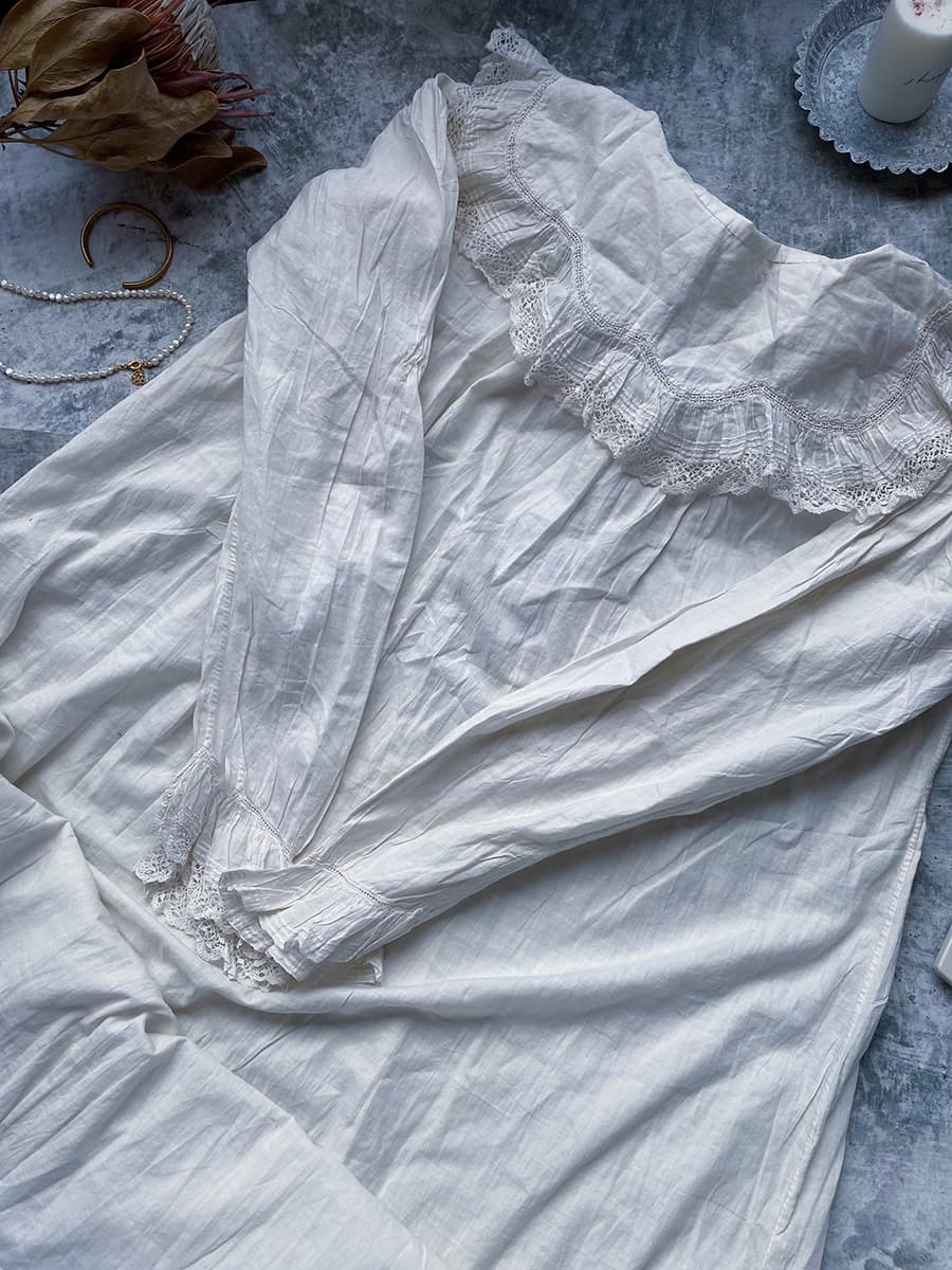 フランスアンティークナイトドレスアンティークワンピースエドワーディアンヴィクトリアンAntiqueFrenchEdwardianNightDress