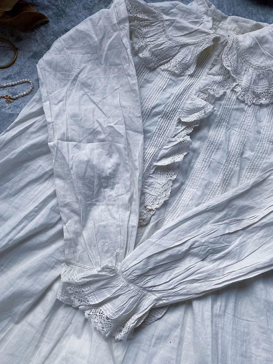 フランスアンティークナイトドレスアンティークワンピースエドワーディアンヴィクトリアンAntiqueFrenchEdwardianNightDress