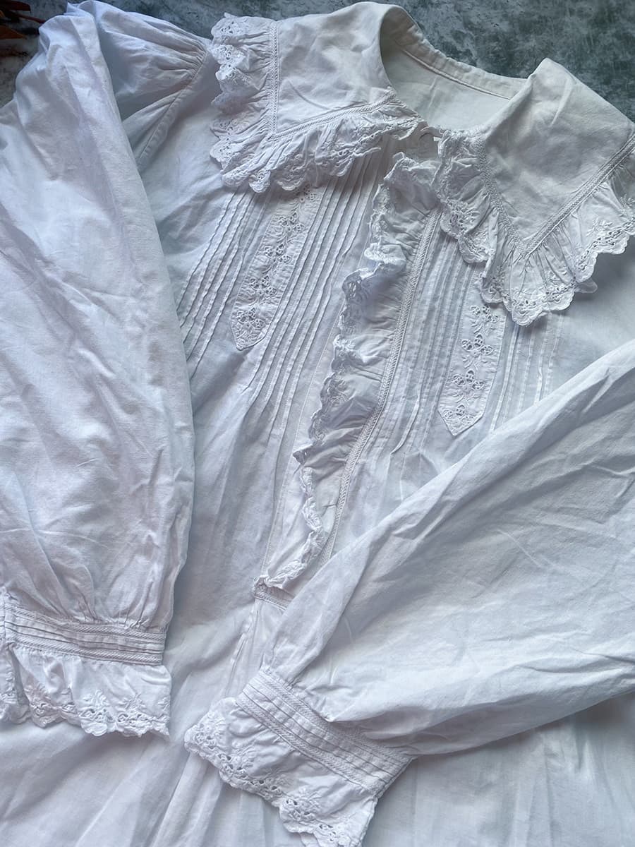 フランスアンティークナイトドレスアンティークワンピースエドワーディアンヴィクトリアンAntiqueFrenchEdwardianNightDress