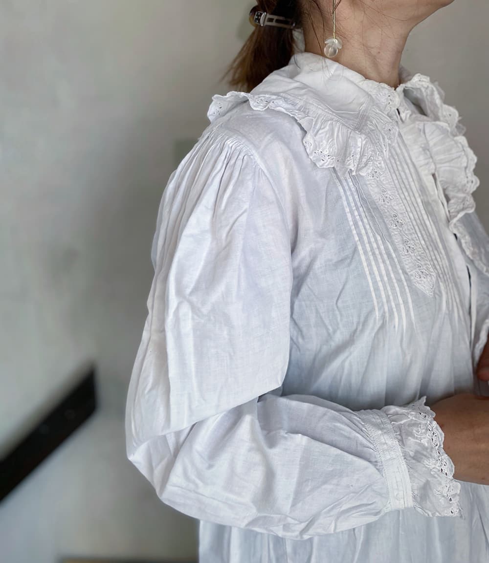 フランスアンティークナイトドレスアンティークワンピースエドワーディアンヴィクトリアンAntiqueFrenchEdwardianNightDress