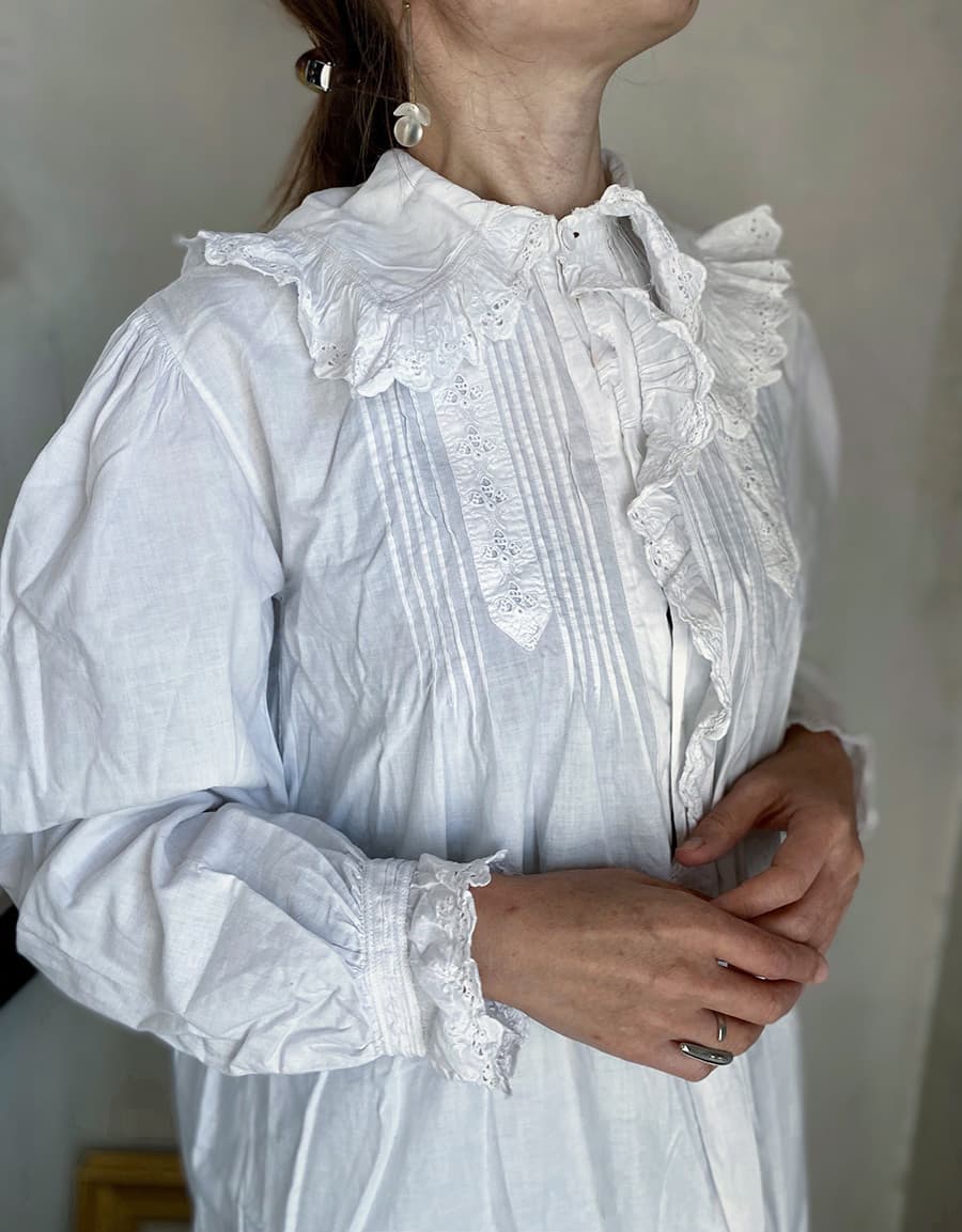 フランスアンティークナイトドレスアンティークワンピースエドワーディアンヴィクトリアンAntiqueFrenchEdwardianNightDress