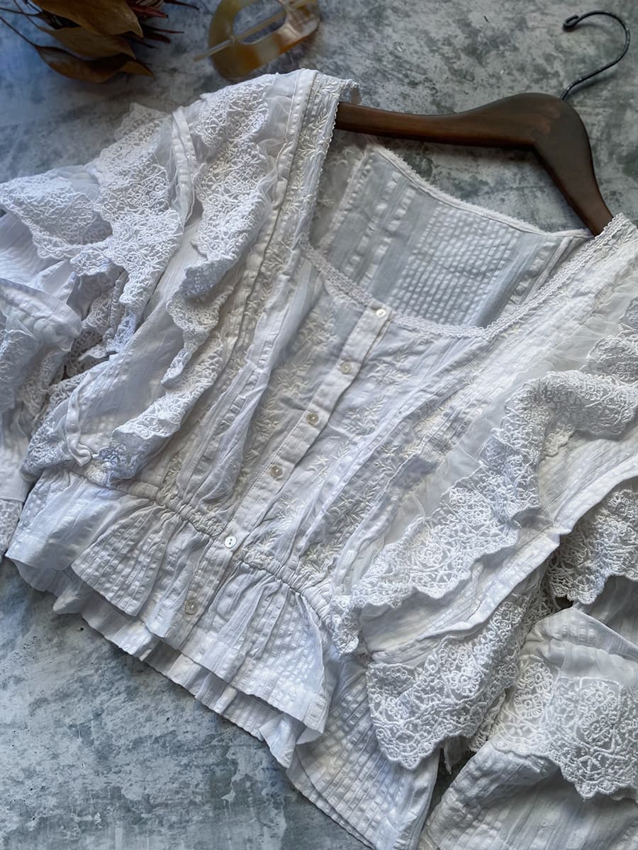 フランスアンティークブラウスフリルレースブラウス