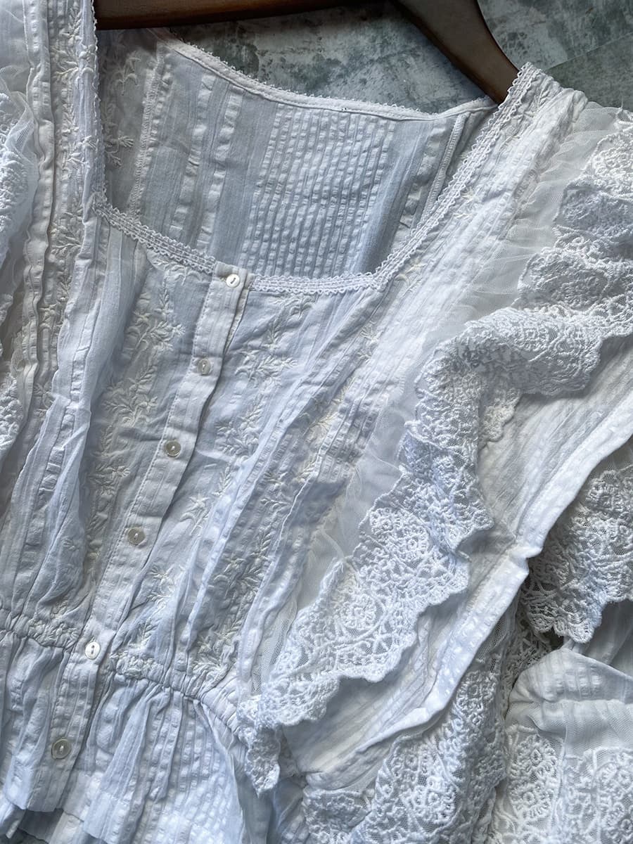 フランスアンティークブラウスフリルレースブラウス