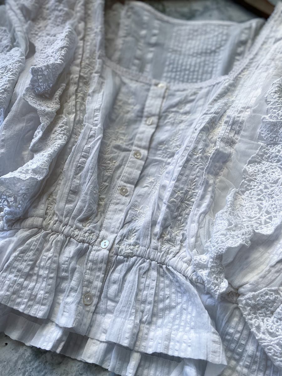 フランスアンティークブラウスフリルレースブラウス