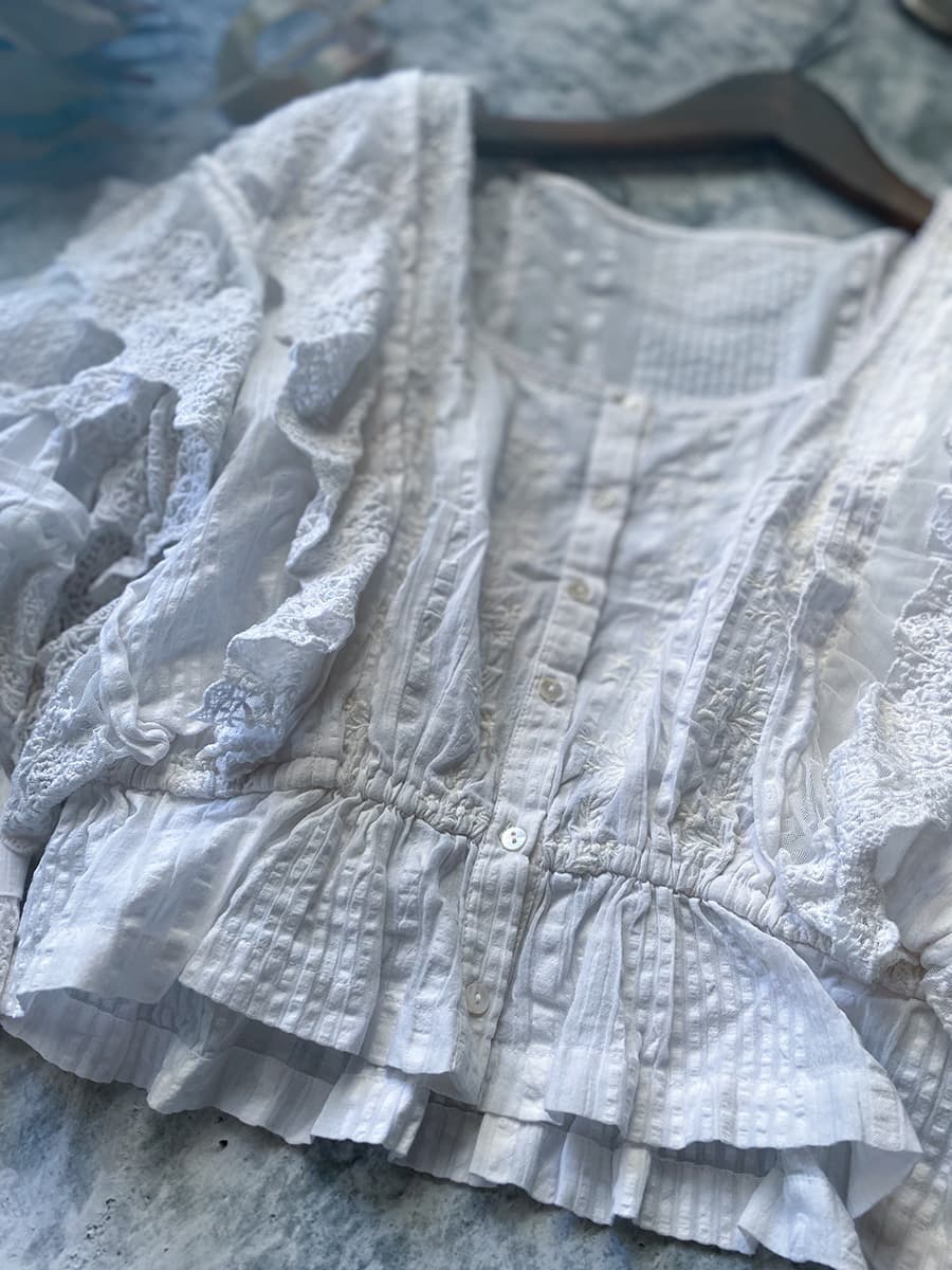 フランスアンティークブラウスフリルレースブラウス