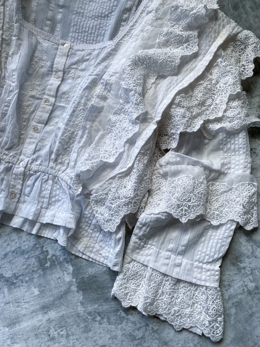 フランスアンティークブラウスフリルレースブラウス