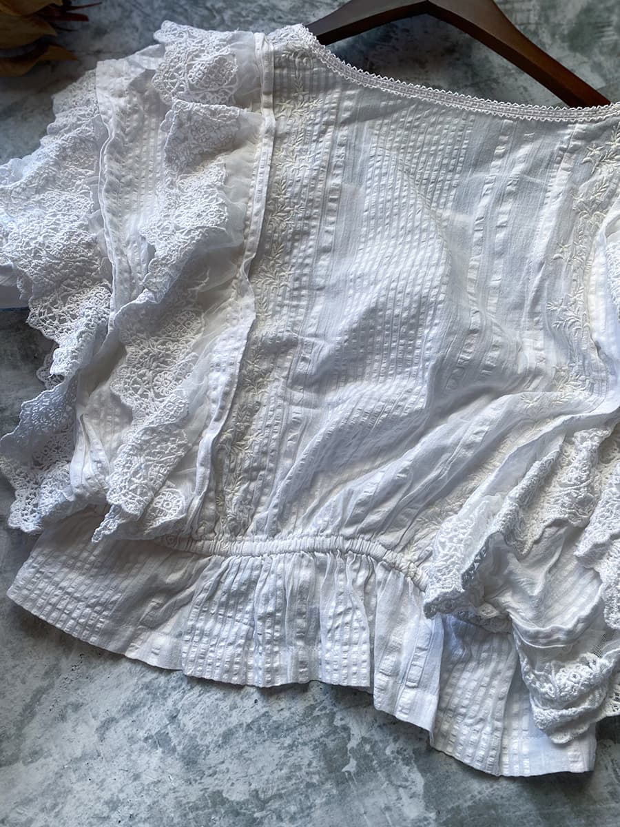 フランスアンティークブラウスフリルレースブラウス
