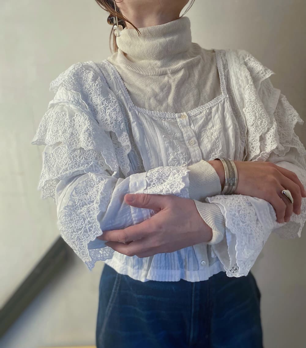 フランスアンティークブラウスフリルレースブラウス