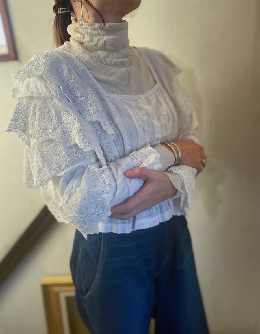 フランスアンティークブラウスフリルレースブラウス