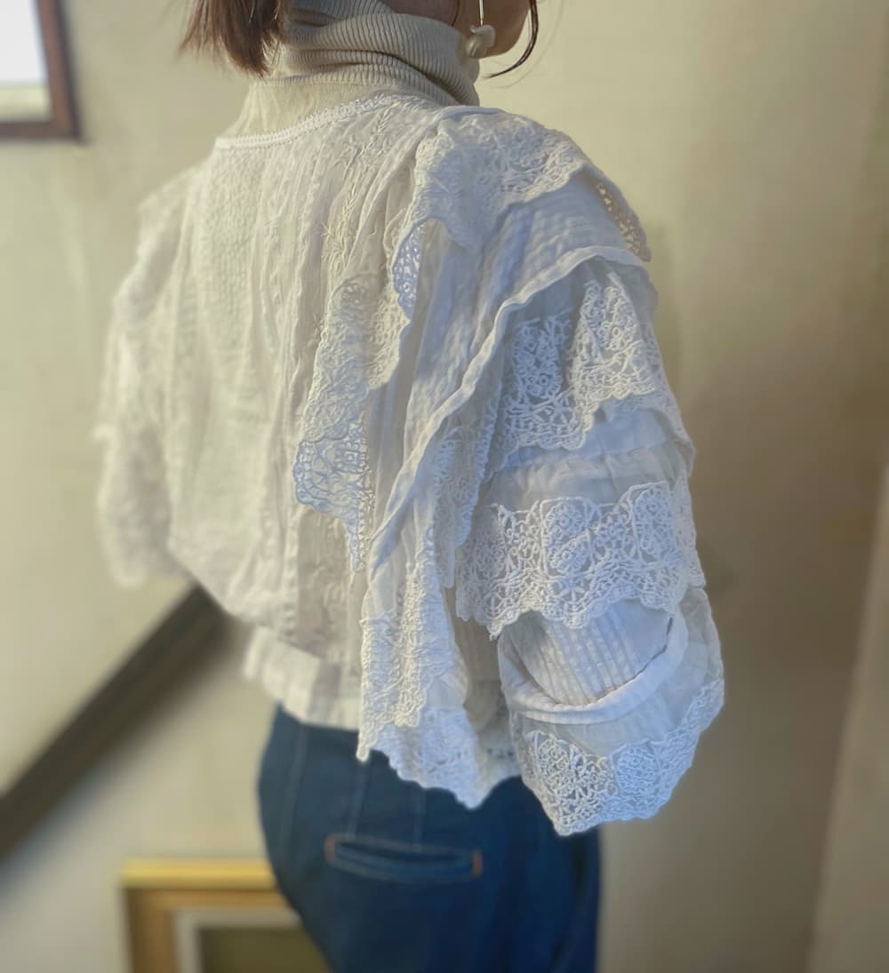 フランスアンティークブラウスフリルレースブラウス